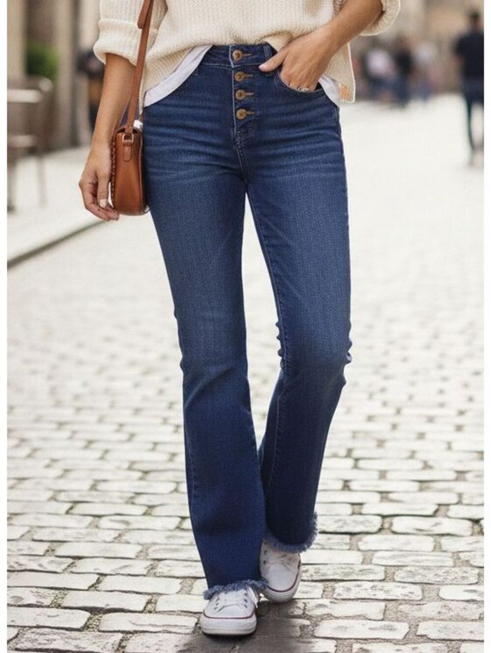 LOFT Blue Denim Jeans Size 25 Petite High Rise Button Fly Raw Hem Flare